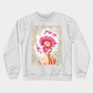 Girl with big gerberas on her head. Crewneck Sweatshirt